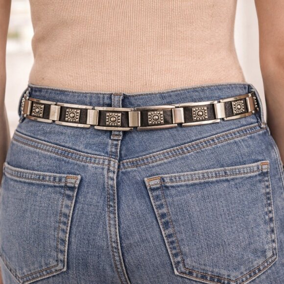 Vintage Western Leather Link Belt Silver Buckle Black M main image 9
